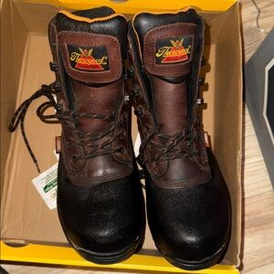 Thorogood Men's Black and Brown Leather Boots size 6 or a womens size 8